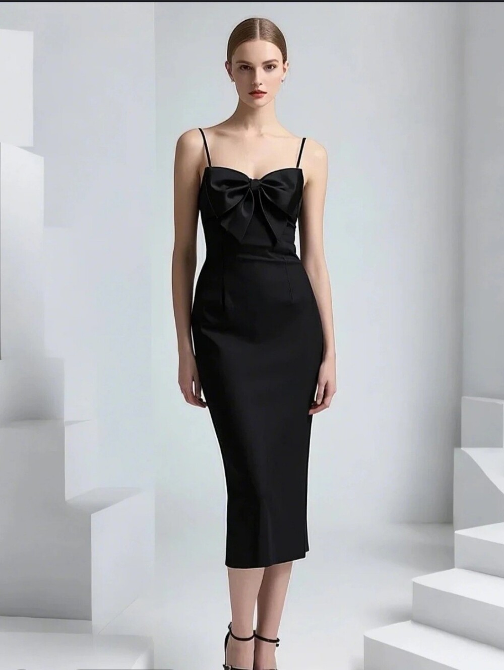 Lucky 13 THE PUCKER UP FRONT TIE Black Satin  Midi Dress SIZE Medium